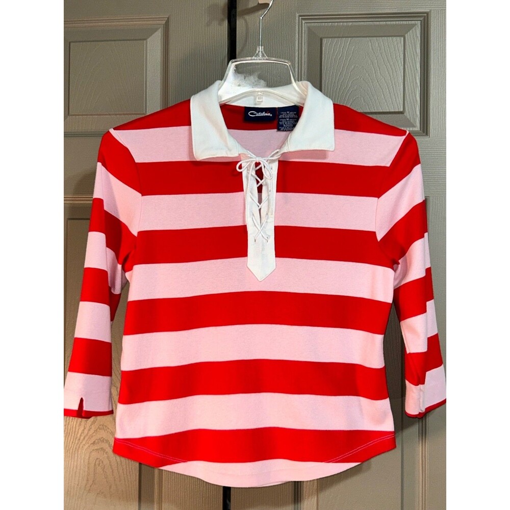 Catalina Y2K Stripped Top/Polo, 3/4 Sleeves SZ Medium